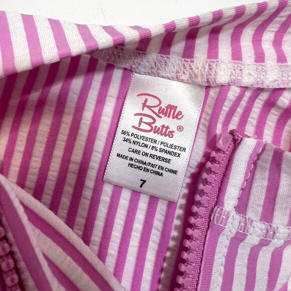 Ruffle Butts Pink & White Striped Long Sleeve Rash Guard Top 7 Swim Summer - Picture 4 of 4